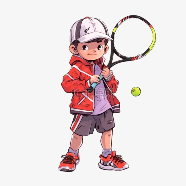 卡通打网球男孩元素手绘