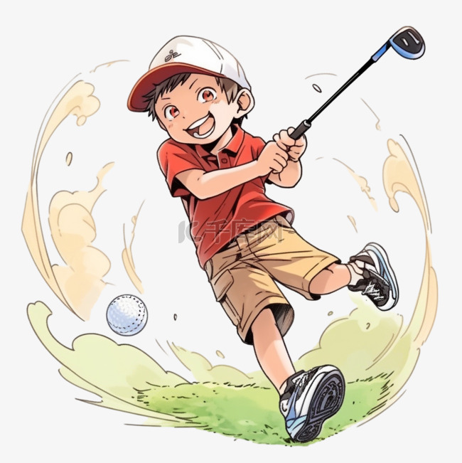 男孩卡通高尔夫元素手绘