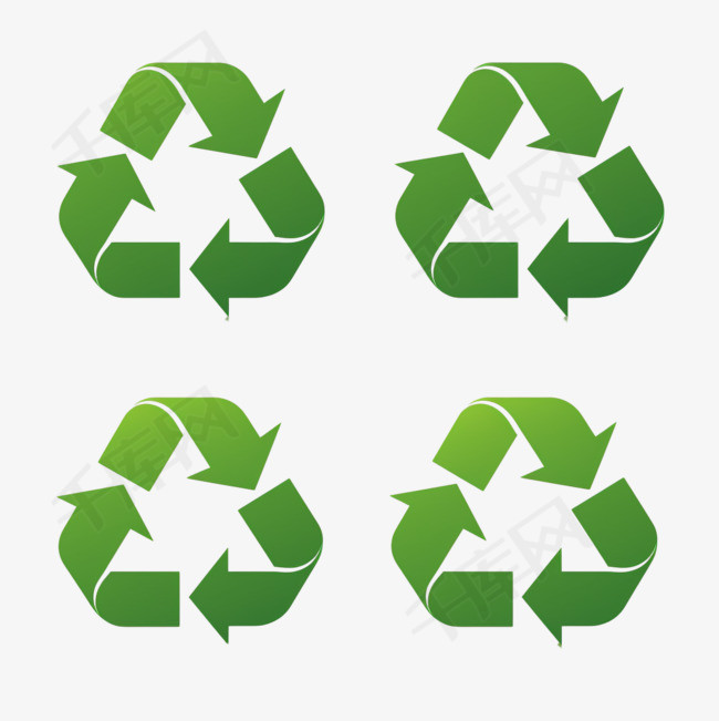 一套四个绿色回收标志