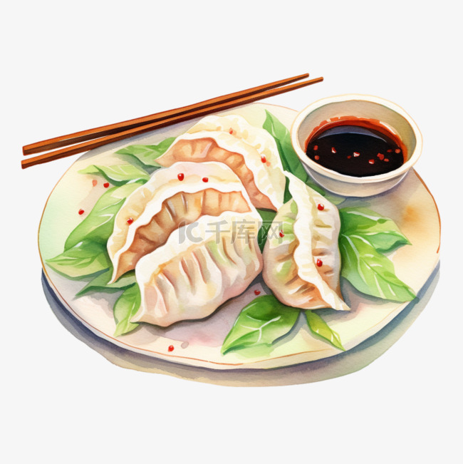 水彩风格中餐肉饺子