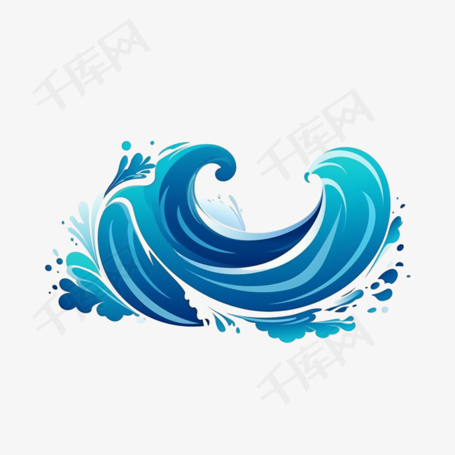 波浪形图标。水-海元素，海洋-