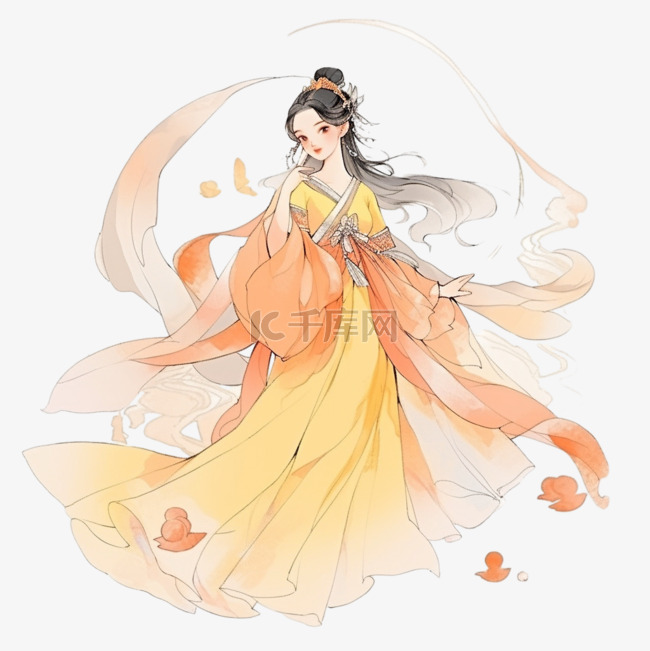 中秋节古典嫦娥仙女卡通手绘元素