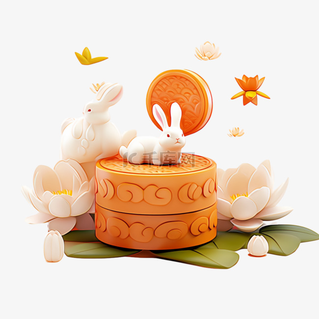 中秋节月饼白兔元素3d卡通