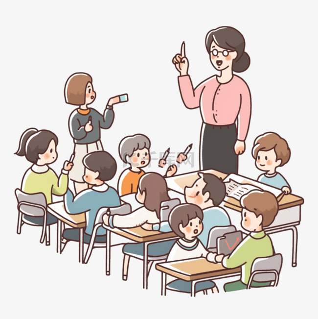 老师上课学生卡通手绘元素教师节素材图片免费下载-千库网