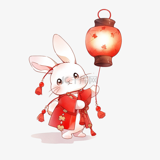 中秋节兔子灯笼卡通元素