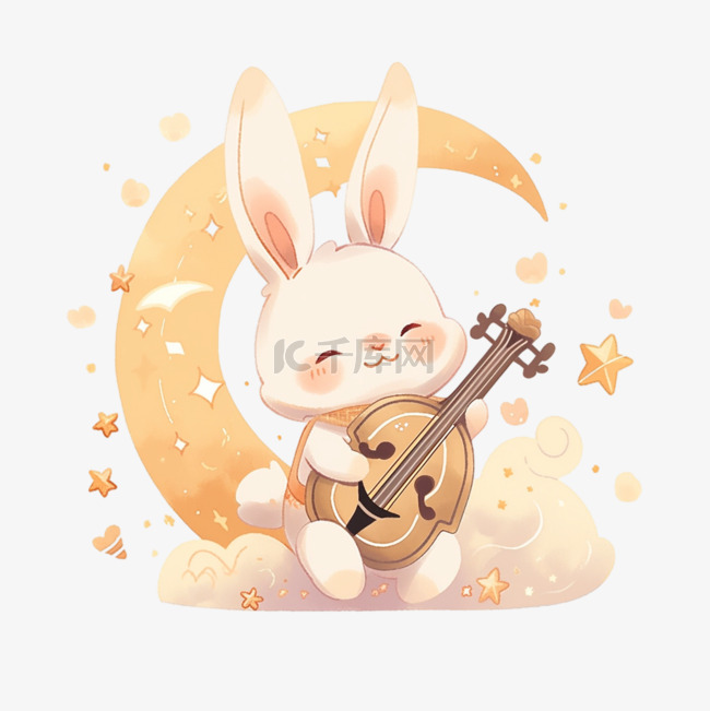 中秋节卡通小兔子乐器手绘元素