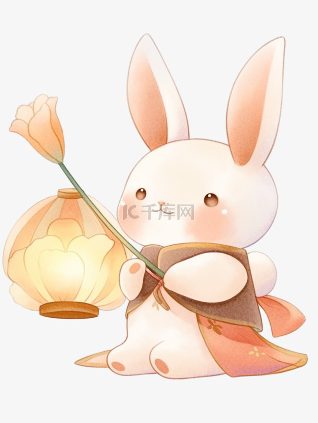 中秋节拿着灯笼小兔子手绘元素