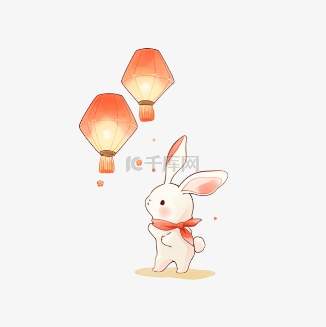 中秋节卡通手绘元素小兔灯笼