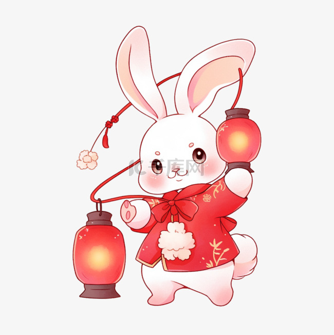 中秋节兔子灯笼手绘元素