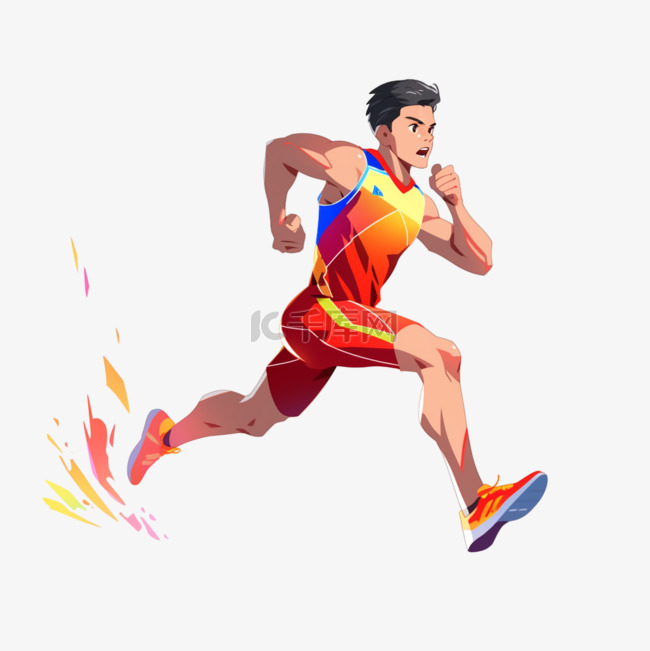 田径赛跑的男人亚运会卡通手绘元