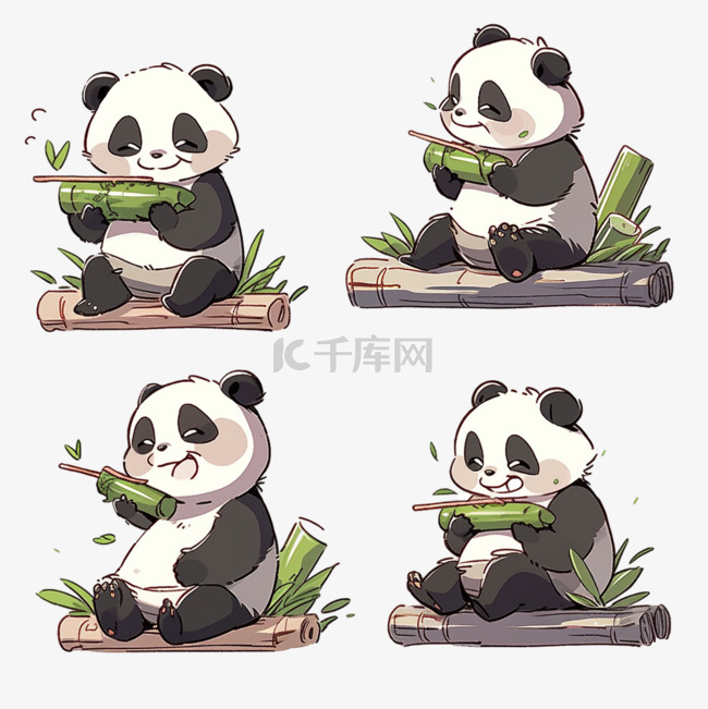 卡通元素表情包小熊猫吃竹子表情
