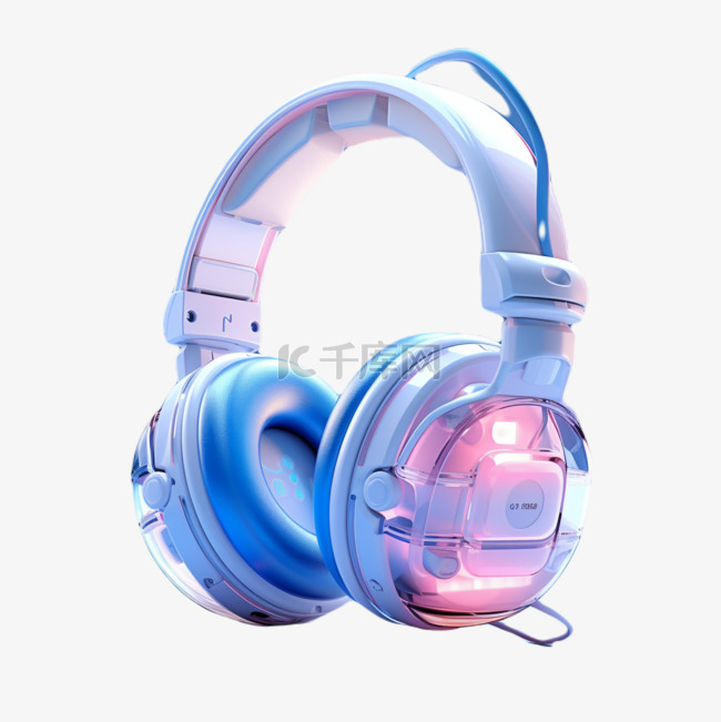蓝色渐变3d头戴式耳机con玻璃质感
