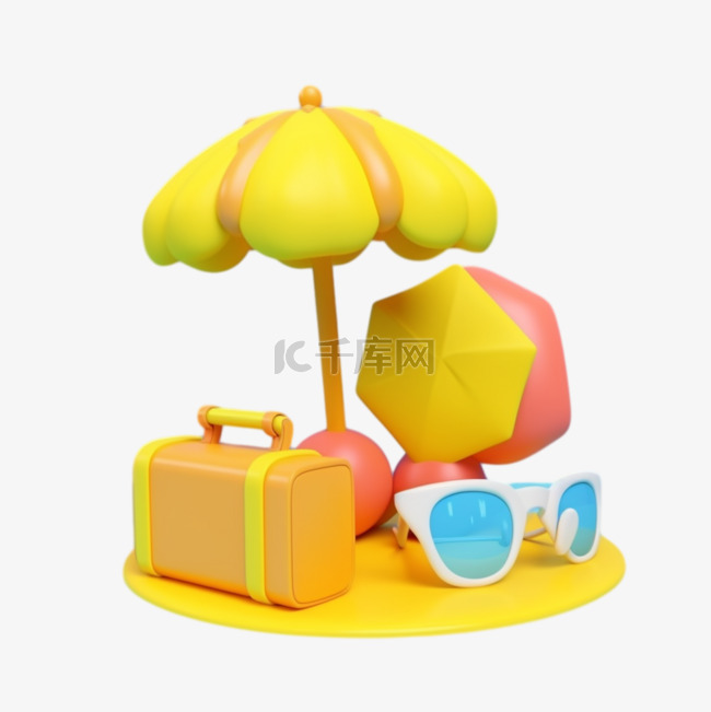夏天度假3d黄色墨镜行李箱漂浮