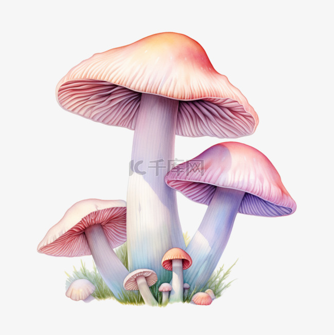 水彩淡粉色蘑菇免扣元素