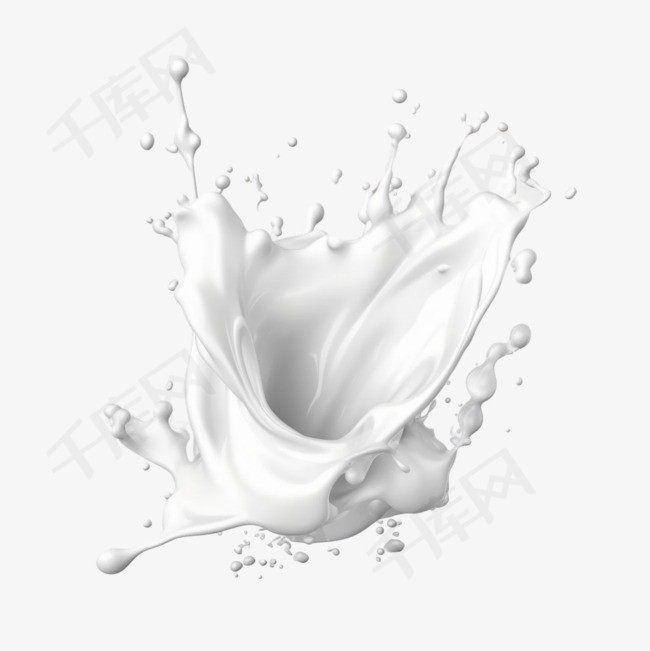 逼真的白牛奶飞溅，流动的酸奶或
