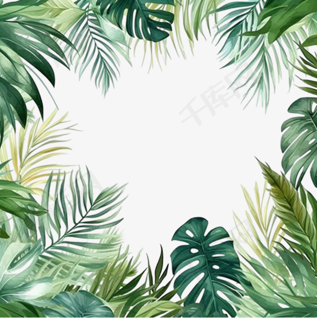 手绘水彩热带树叶背景