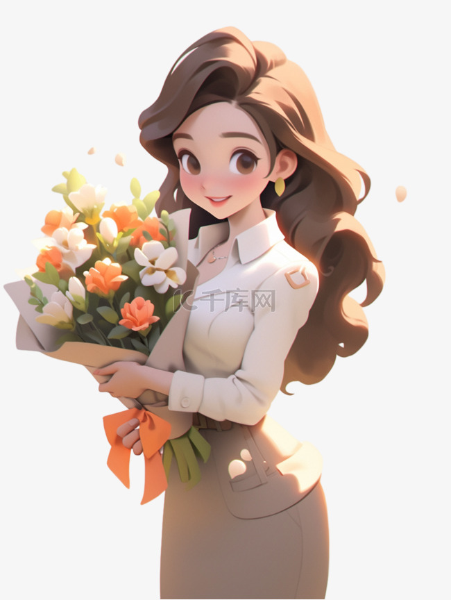 教师节捧花的女老师人物手绘形象