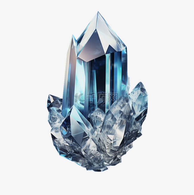 水晶晶体灰蓝色元素写实装饰图案
