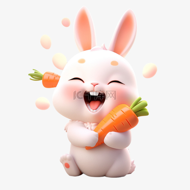 可爱兔子元素吃胡萝卜卡通3d