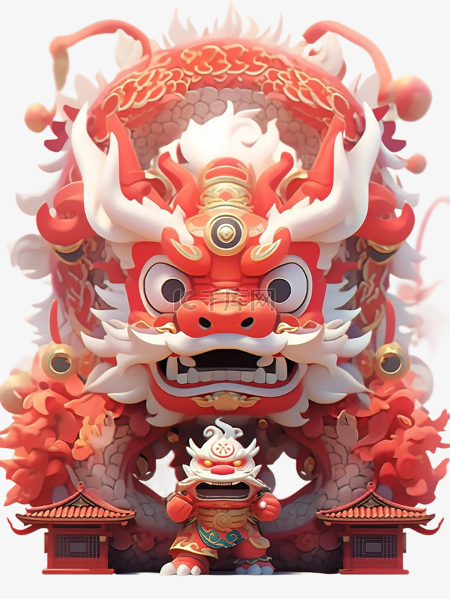 龙年3D卡通ip形象龙喜庆春节立体
