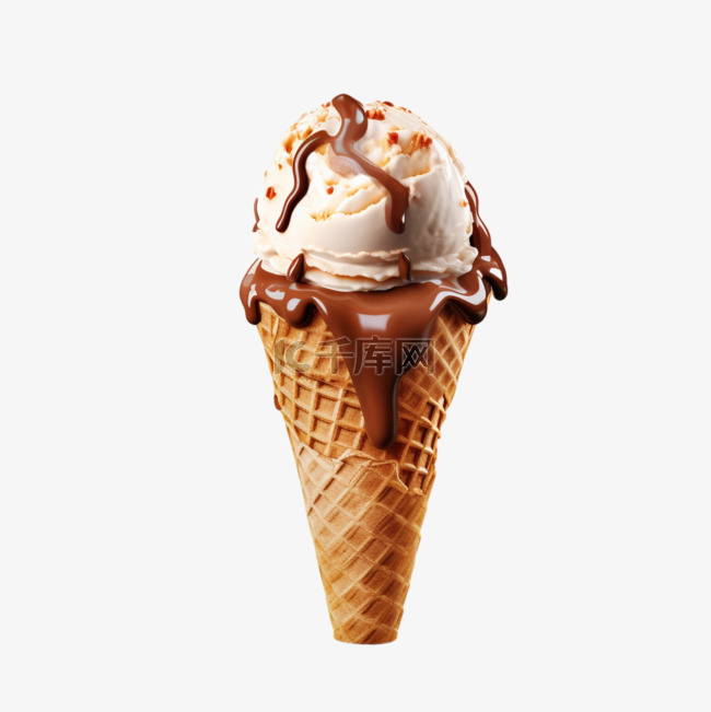 冰淇淋甜筒巧克力酱写实元素装饰