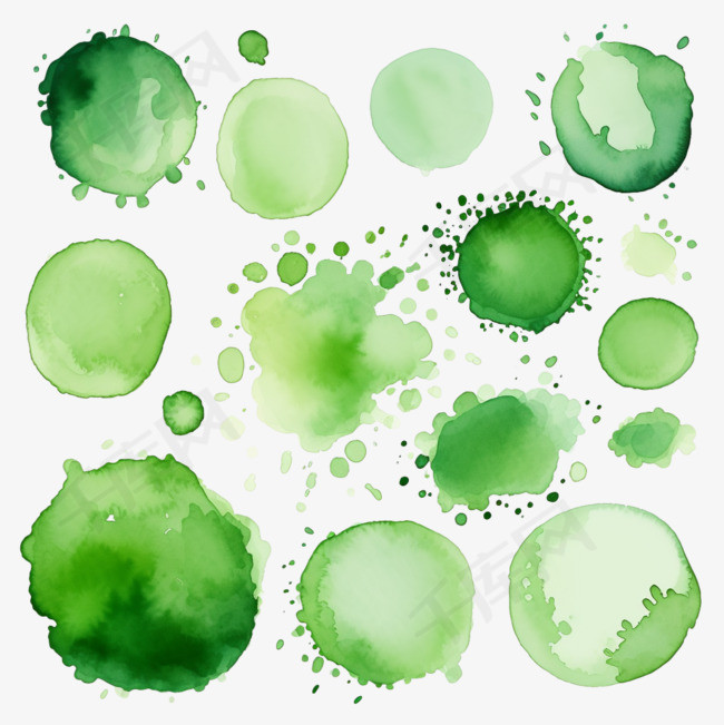 水彩画抽象绿色污渍收藏