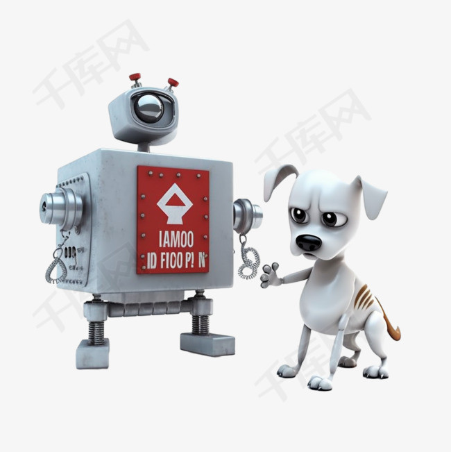 机器人向吠叫的狗展示禁止标志