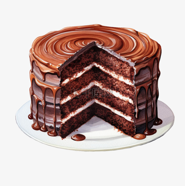 水彩巧克力生日蛋糕免扣元素