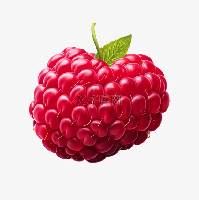 红色树莓饱满水果带叶写实元素装