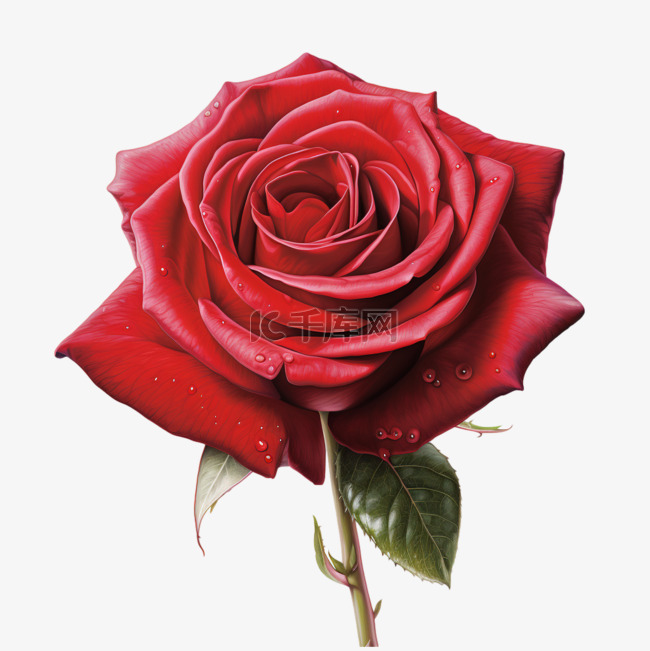 红色玫瑰带叶子情侣花朵写实元素