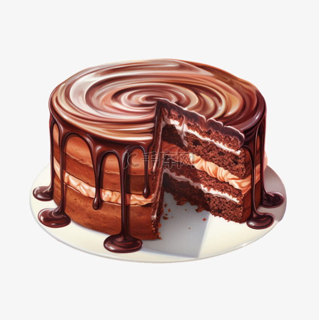 水彩圆形切块巧克力蛋糕免扣元素