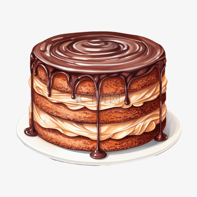 水彩多层巧克力蛋糕免扣元素
