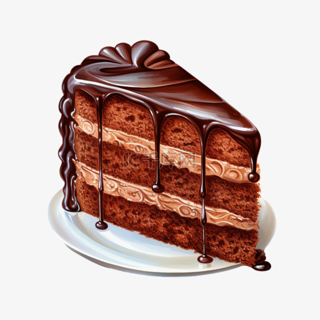 水彩美味切块巧克力蛋糕免扣元素