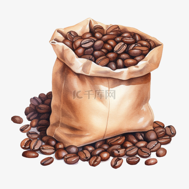 水彩咖啡豆布袋免扣元素