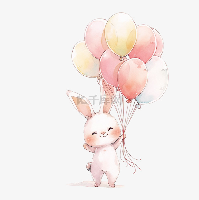 卡通元素可爱小兔气球手绘