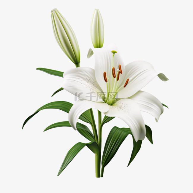 百合花白色花朵写实元素装饰图案
