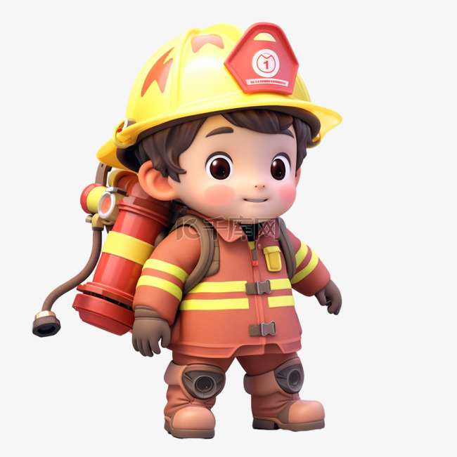 可爱元素3d卡通儿童消防员