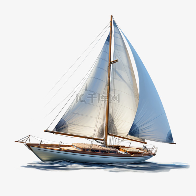 帆船水面白色船写实AI元素装饰