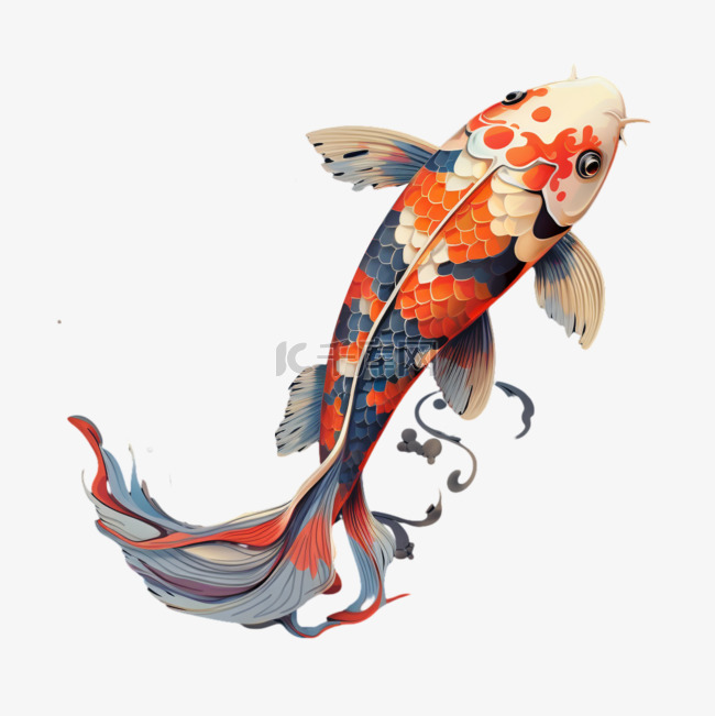 鱼锦鲤花色手绘写实AI元素装饰