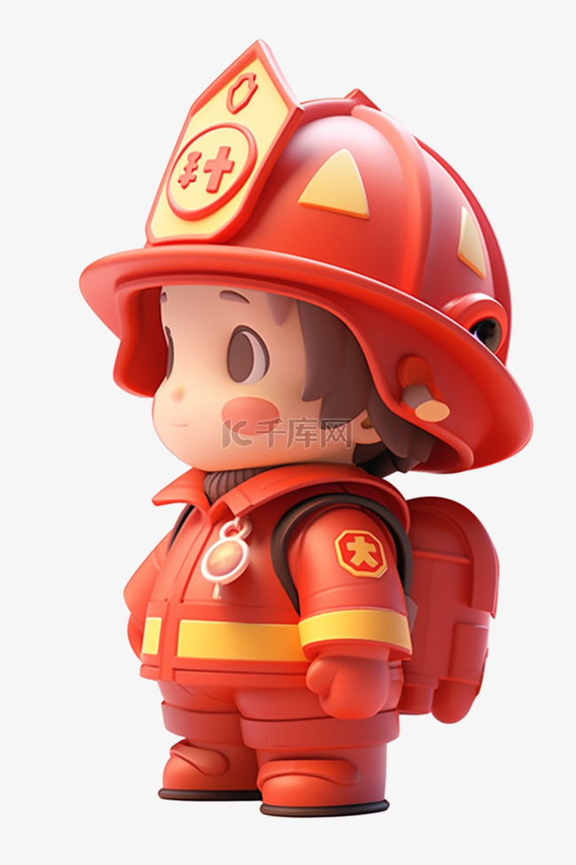 卡通3d儿童消防员元素