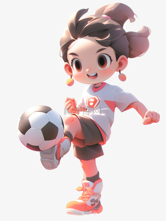运动会踢足球的女孩3D人物形象