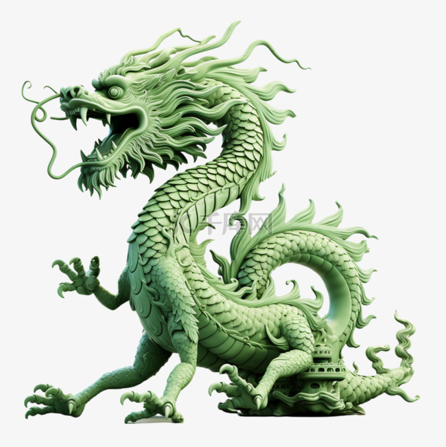 龙年立体绿色3D中国龙元素