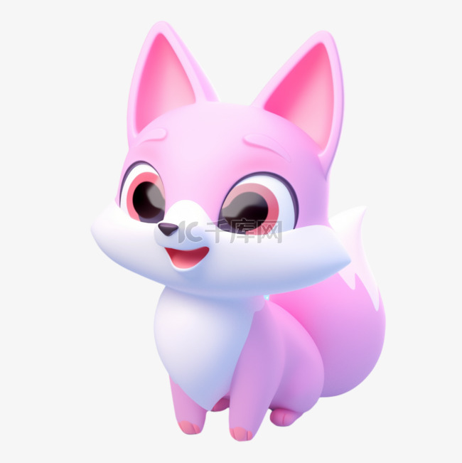 粉色小狐狸3D可爱图标元素
