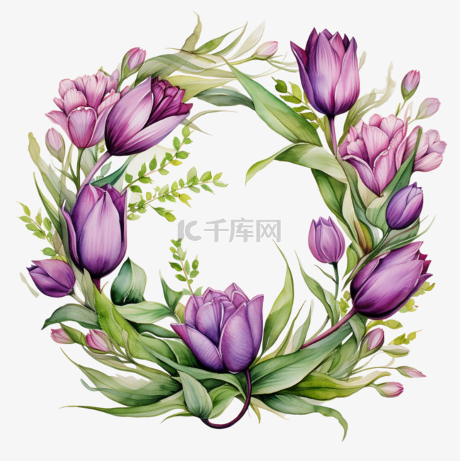 花朵花环花框淡紫色满天星花边花