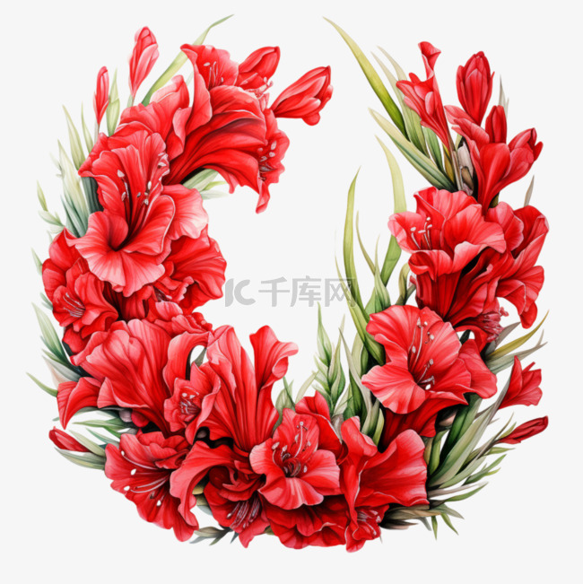 大红色热情花朵花环花框花边花架