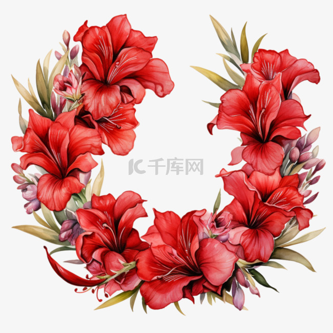 花朵大红色热情花环花框花边花架