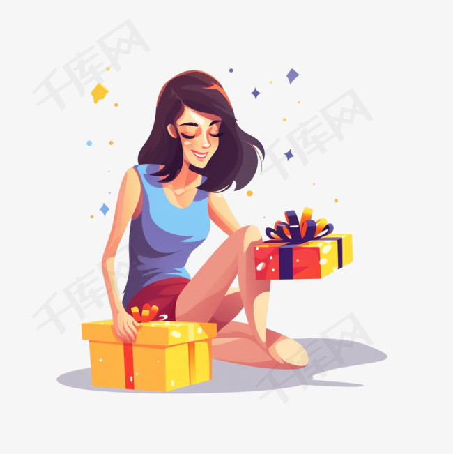 一个女孩打开礼物的生日快乐短信