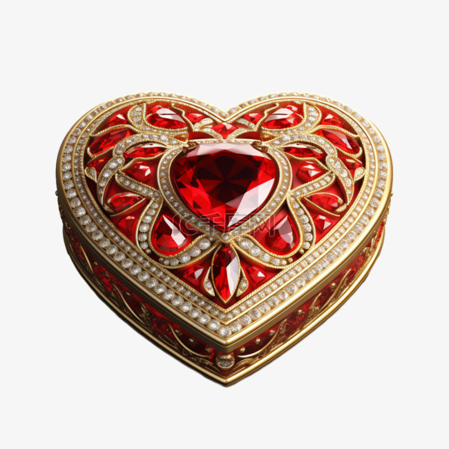 红宝石首饰盒心形盒AI图案立体