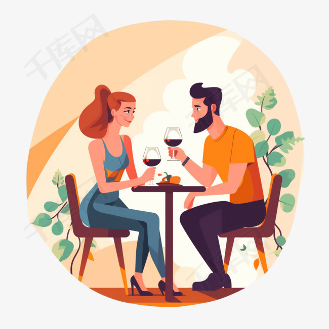 男人和女人在网上约会喝酒