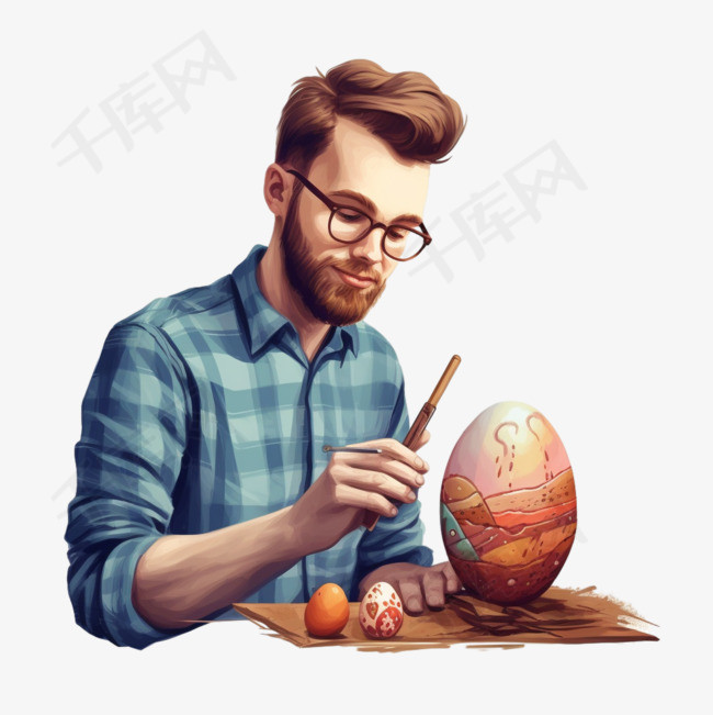 男人画一个复活节彩蛋